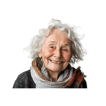 Elderly Woman With White Hair Smiling In Portrait Photo png