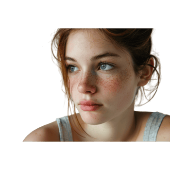 Close Up Portrait of Young Woman With Freckles and Blue Eyes png