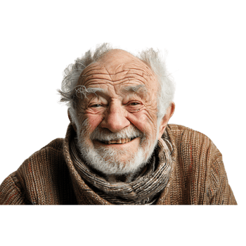 Smiling Elderly Man Wearing Brown Sweater and Scarf png