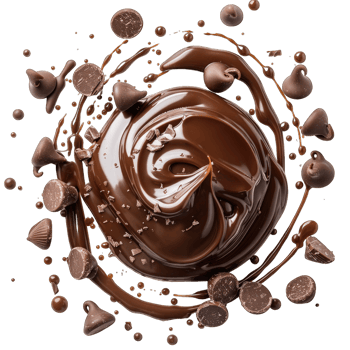 Chocolate Chips and Melted Chocolate Swirl on White Background png