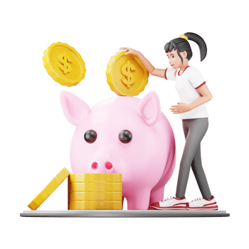 3D Woman Character Saving Money in Piggy Bank. Cartoon Illustration for Financial Planning Design and Savings png