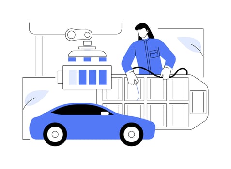 Manufacturing EV battery abstract concept illustration. vector