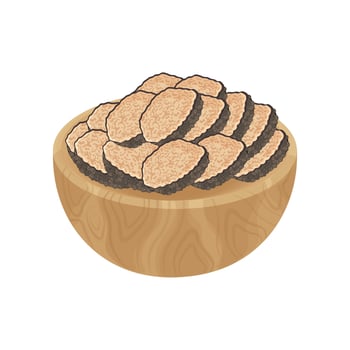 Illustration logo clip art Truffle mushroom on a wooden bowl vector