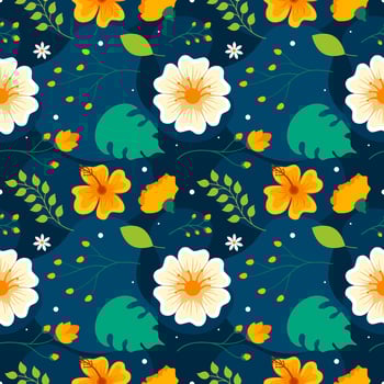 Floral Seamless Pattern Design Illustration with Blooming Branches and Leaf Flower in Hand-Drawn Cartoon Style Template vector