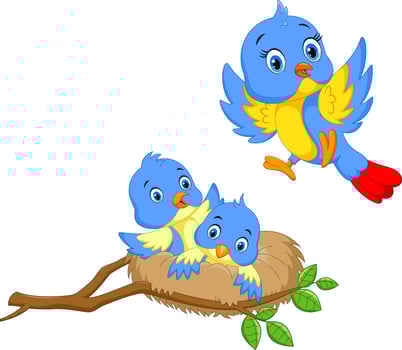 Mother bird with two cubs vector