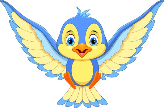 Cute blue bird cartoon flying vector