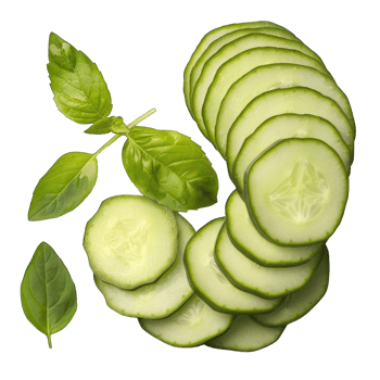Fresh Green Cucumber Slices With Basil Leaves Isolated on Transparent Background png
