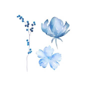 Blue watercolor blossom flowers set vector