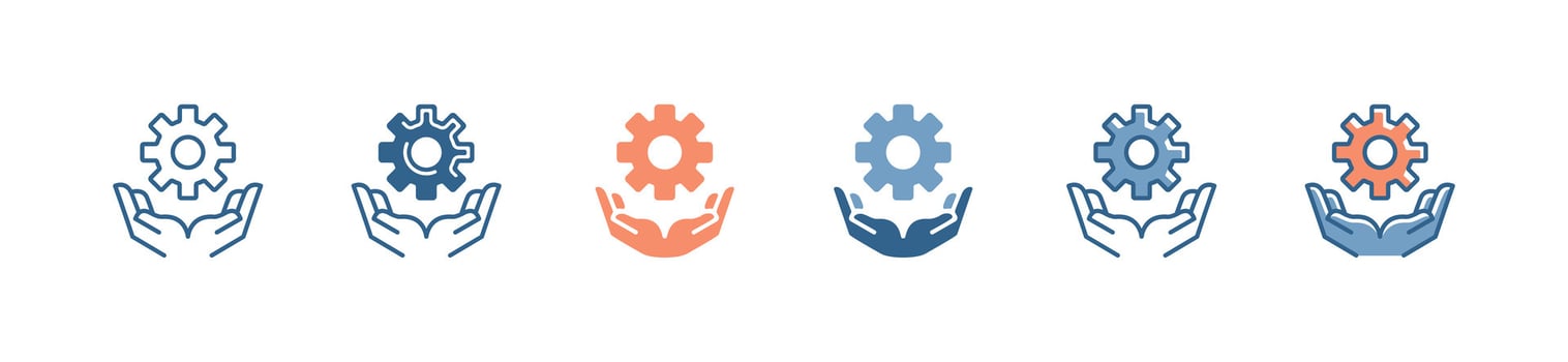setting gear with hands icon . configure management gears organization control symbol illustration for web and app vector