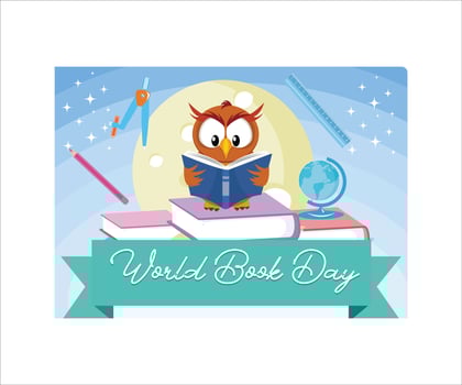 World Book Day Design by Owl Reading A Book. Flat modern illustration vector
