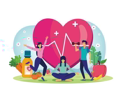 World Health Day concept with characters people are exercising, yoga, living healthy. flat modern illustration vector
