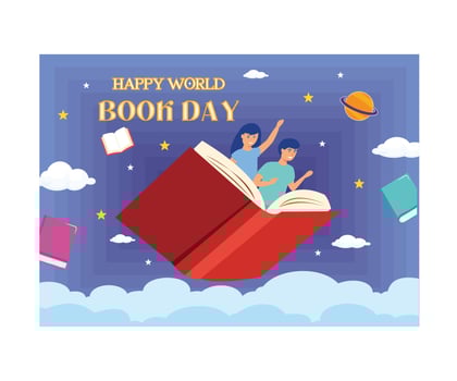 World Book Day with Children. Stack of Books to Read, Increase Insight and Knowledge Suitable for Wallpaper or Posters. flat modern illustration vector