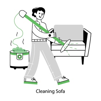 WebTrendy line style mini illustration of cleaning sofa vector