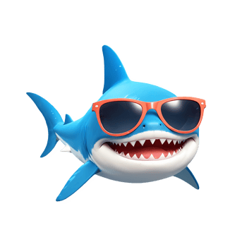 3d rendering shark cartoon character wearing sunglasses png