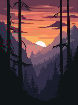 Sunset in the Mountains illustration vector