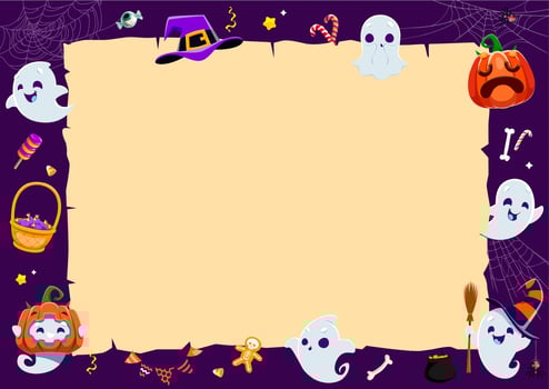 Halloween cute kawaii ghosts and manuscript scroll vector