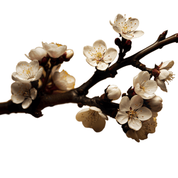 Close Up of White Peach Blossoms on a Branch in Spring png