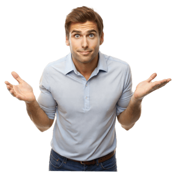 Man in Blue Shirt With Confused Expression and Hands Outstretched png