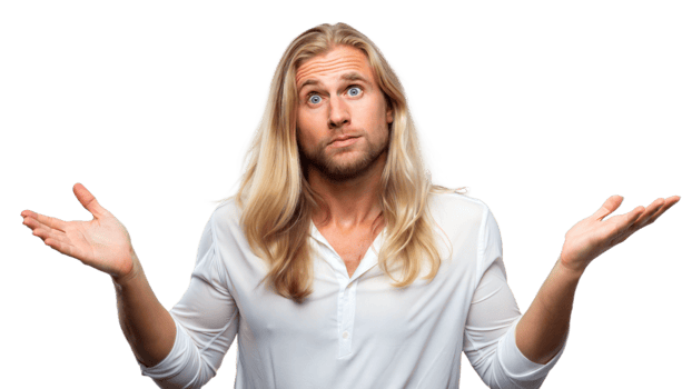 Blonde Man Gesturing With Open Palms in Doubt png