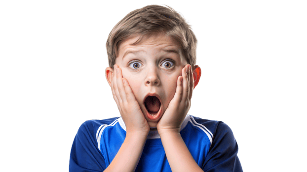 Boy in Blue Jersey With Shocked Expression png