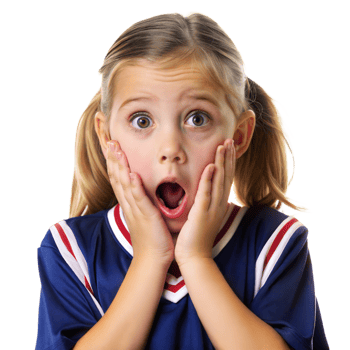 Surprised Young Girl Wearing Blue Jersey With Hands on Face png