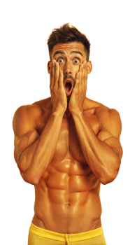 Shocked Man With Defined Abs Posing In Studio png