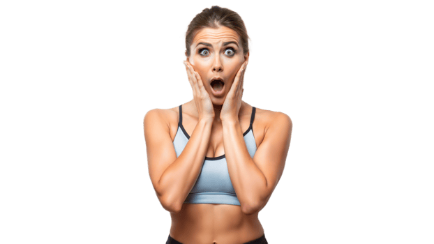 Shocked Woman in Blue Sports Bra, Isolated on Transparent Background png