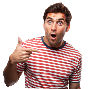 Surprised Young Man Pointing to the Right in a Striped Shirt png