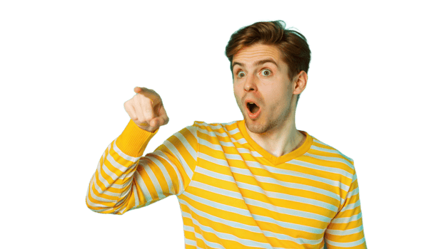 Young Man Pointing With Surprised Expression on Transparent Background png