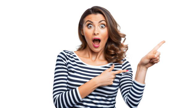 Surprised Woman Pointing Right While Wearing Striped Shirt png