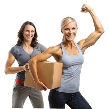 Two Women Lifting Heavy Box Together in Studio png