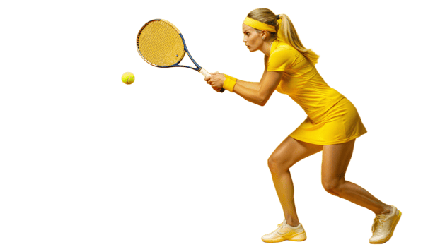 Female Tennis Player in Yellow Dress Ready to Serve png