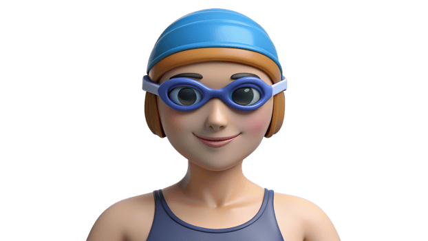 3D Cartoon Female Swimmer Wearing Swim Cap and Goggles png
