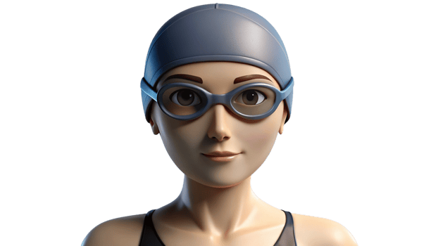 3D Render of Female Swimmer With Blue Swim Cap and Goggles png