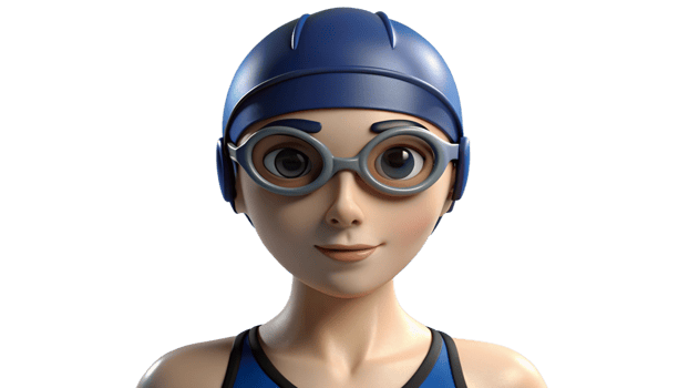 Animated Female Swimmer Wearing Swim Cap and Goggles png