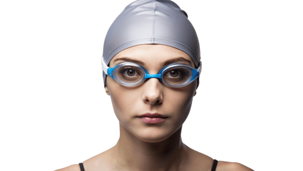 Woman Wearing Swimming Goggles and Cap png