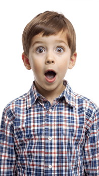 Young Boy in Blue Plaid Shirt With Mouth Open in Surprise png