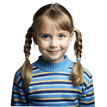 Portrait of a Young Girl With Blonde Hair and Blue Eyes Wearing a Striped Sweater png