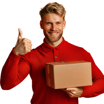 Happy Delivery Man Holding a Package and Giving a Thumbs Up png