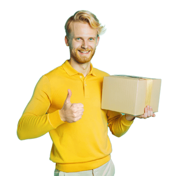 Happy Delivery Man Holding a Package and Giving a Thumbs Up png