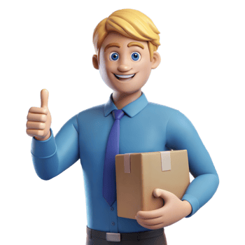 Smiling Cartoon Man Holding Package and Giving Thumbs Up png