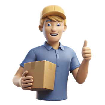 Smiling Delivery Person Holding Package and Giving Thumbs Up png