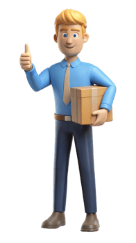 Smiling Cartoon Man Holding Box and Giving Thumbs Up png