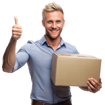 Happy Man Holding a Cardboard Box and Giving Thumbs Up png