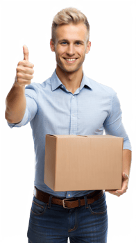 Happy Man Holding Package and Giving Thumbs Up png