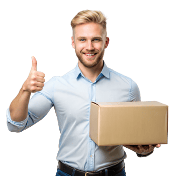 Smiling Man Holding a Cardboard Box and Giving Thumbs Up png