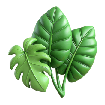 Three Green Leaves in a 3D Rendered Illustration png