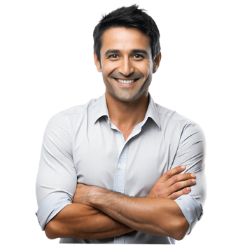 Smiling Man With Crossed Arms in a Light Blue Shirt png