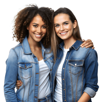 Two Young Women Wearing Denim Jackets Smile For The Camera png