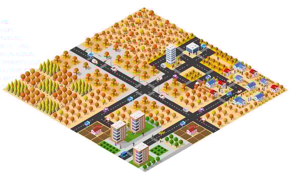Isometric 3d illustration park trees forest nature elements white background for landscape design. vector